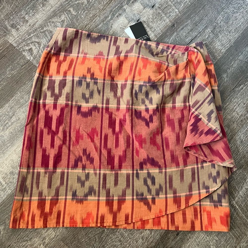 Lauren‎ Ralph Lauren Geometric Motif Cotton Linen Wrap Skirt-Size 14